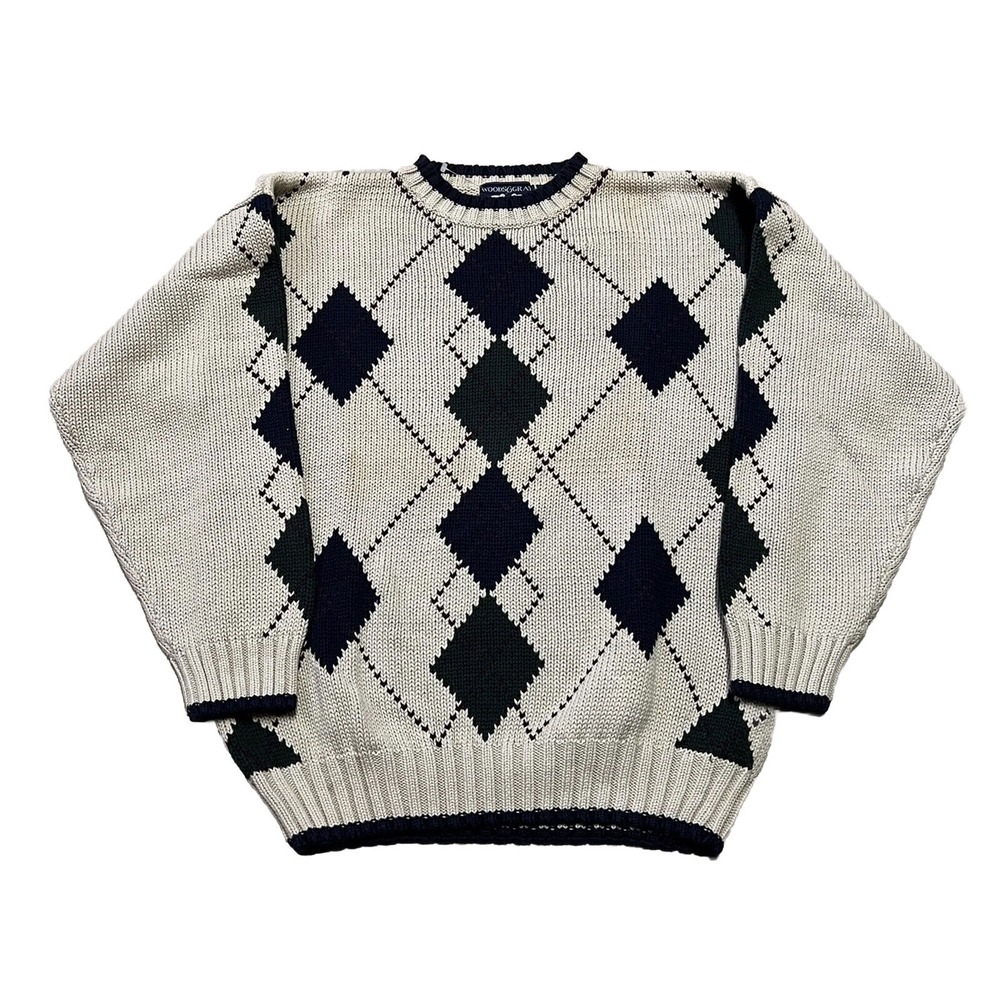 Woods and Gray Sweater Mens L NOS‎ Vintage Chunky Knit Pattern Argyle